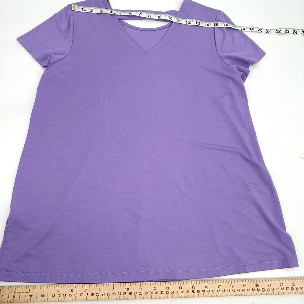 Susan Graver Weekend Top Womens M Purple Cool Touch Knit Short Slv M Cut Out Tee - Picture 10 of 10